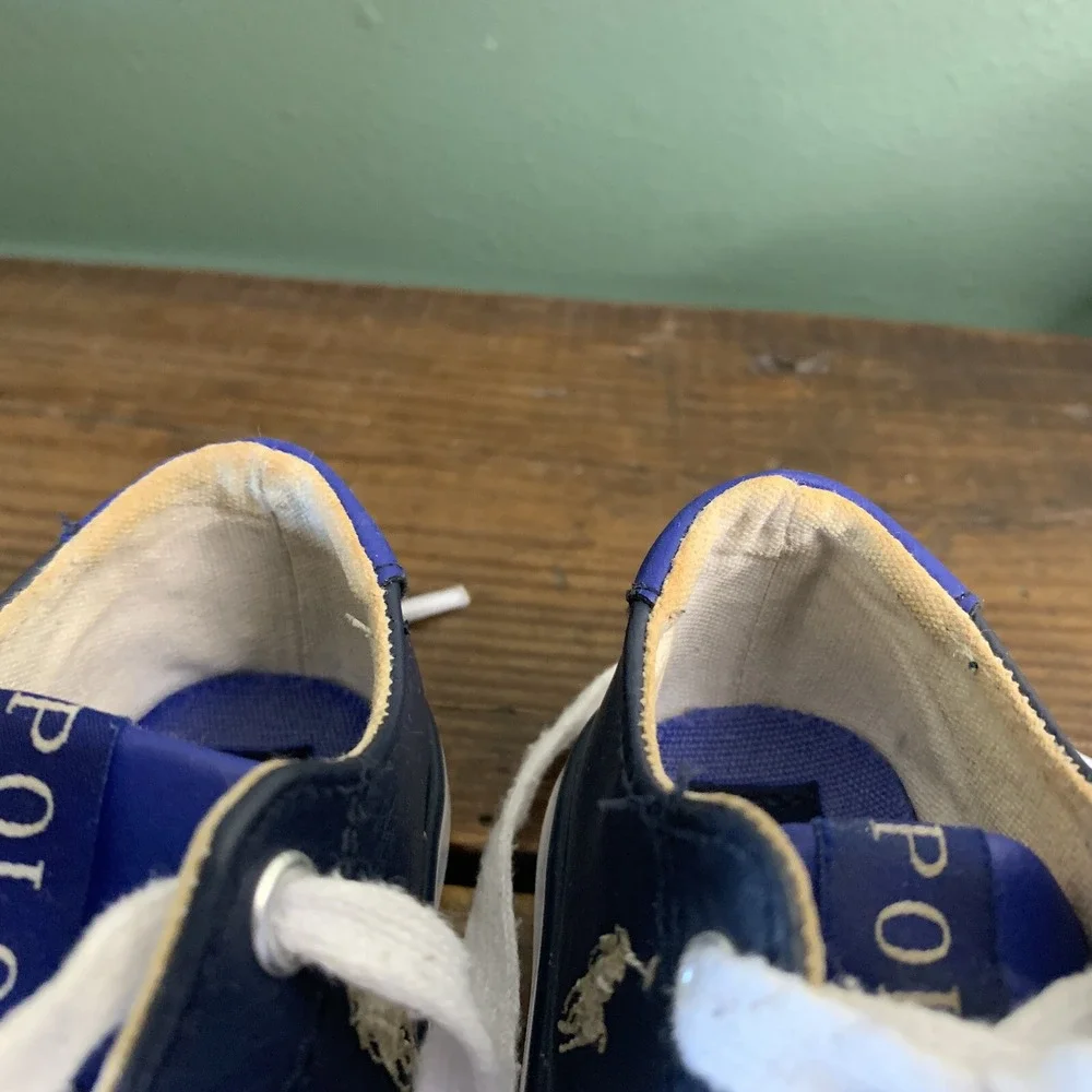 Polo Ralph Lauren Toddler Shoes US sz 5 Blue & White Pony Faux Leather Lace Up